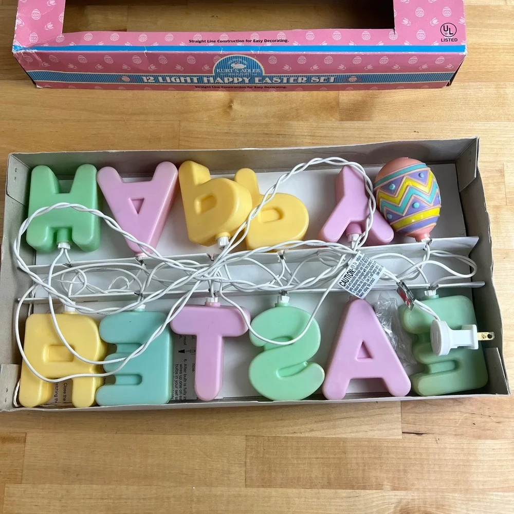 Kurt S‎ Adler Vintage 12 Light Happy Easter Set Pastel String Lights TESTED